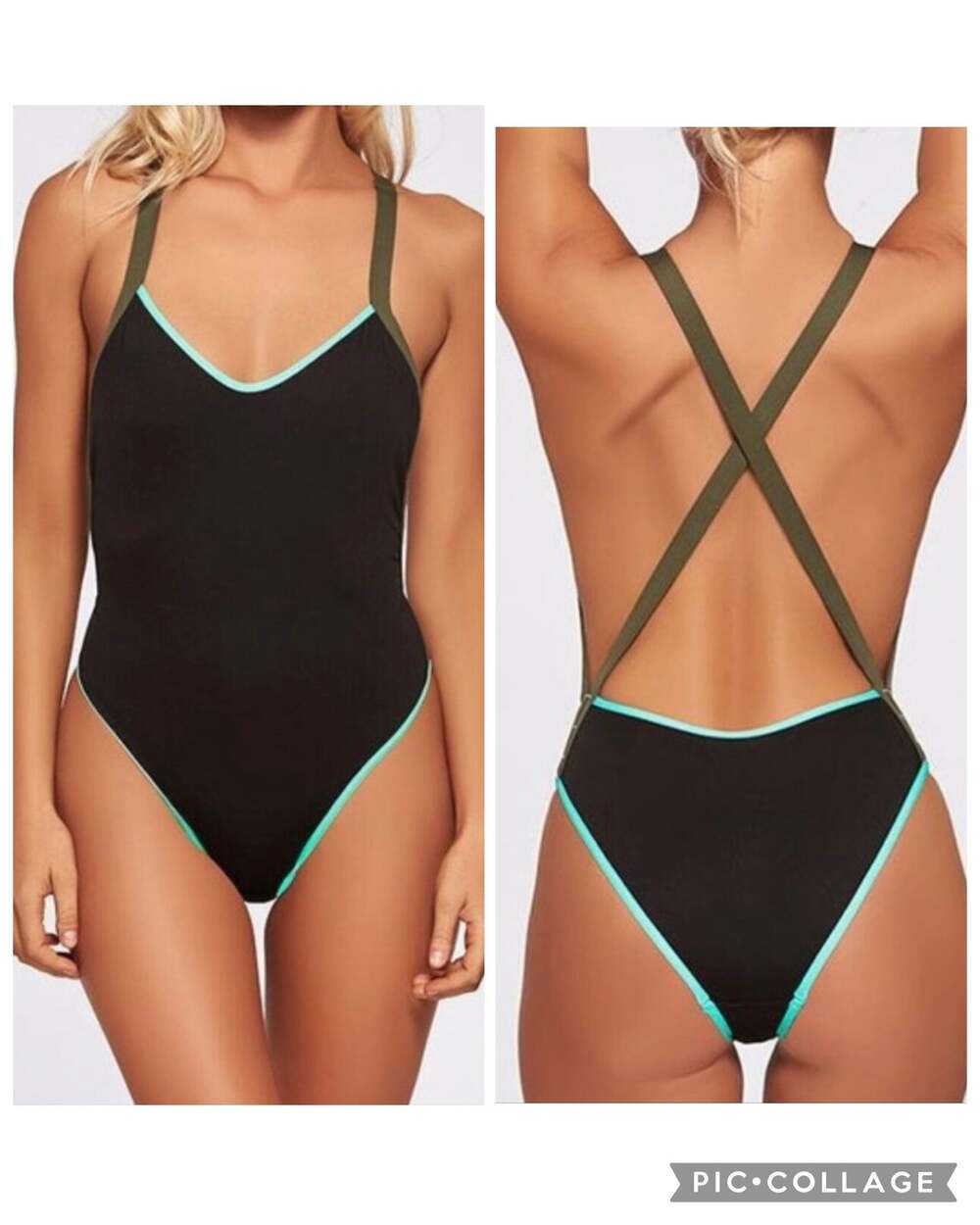 L SPACE Maniac Cross Back Colorblock One Piece Swimsuit Size 8